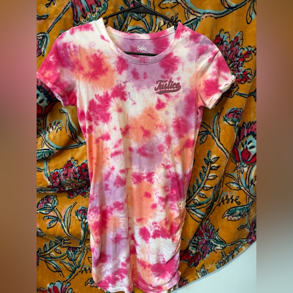 Justice Pink, purple, orange and White Tie-Dye tshirt dress